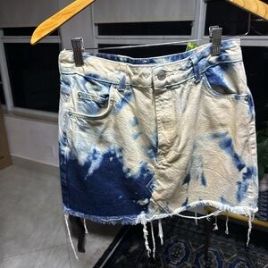 Topshop White and Blue Bleached Upcycled Mini Skirt